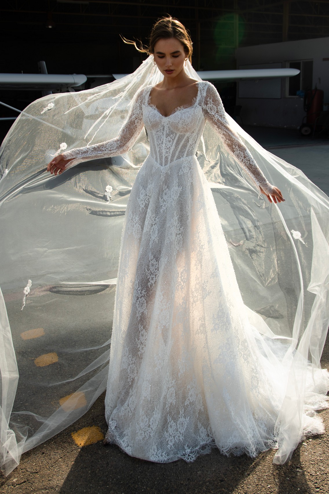 Long sleeves lace wedding dress Giselle by romanova at Dell'Amore Bridal, NZ.3