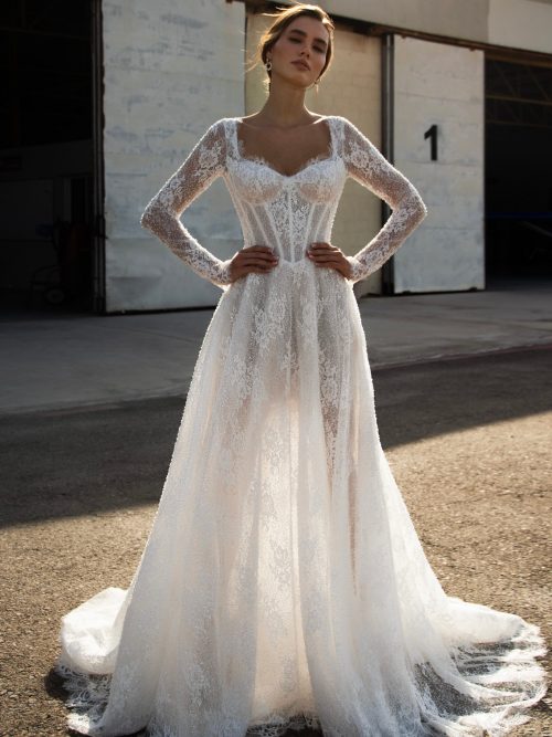 Long sleeves lace wedding dress Giselle by romanova at Dell'Amore Bridal, NZ. 2
