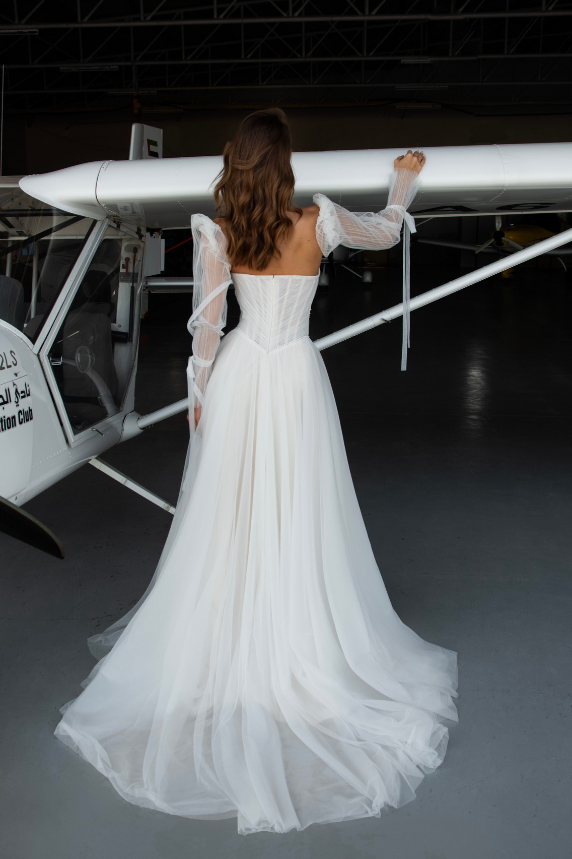 Silk tulle wedding dress Kriss with detachable long sleeves by romanova at Dell'Amore Bridal, NZ. 4