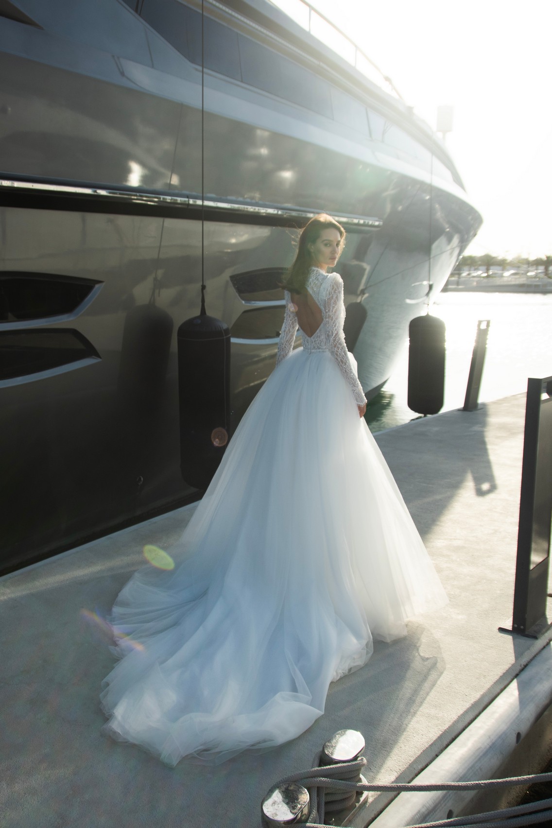 Lace fitted wedding dress Christelle with detachable tulle skirt by patricia couture at Dell'Amore Bridal, NZ. 7