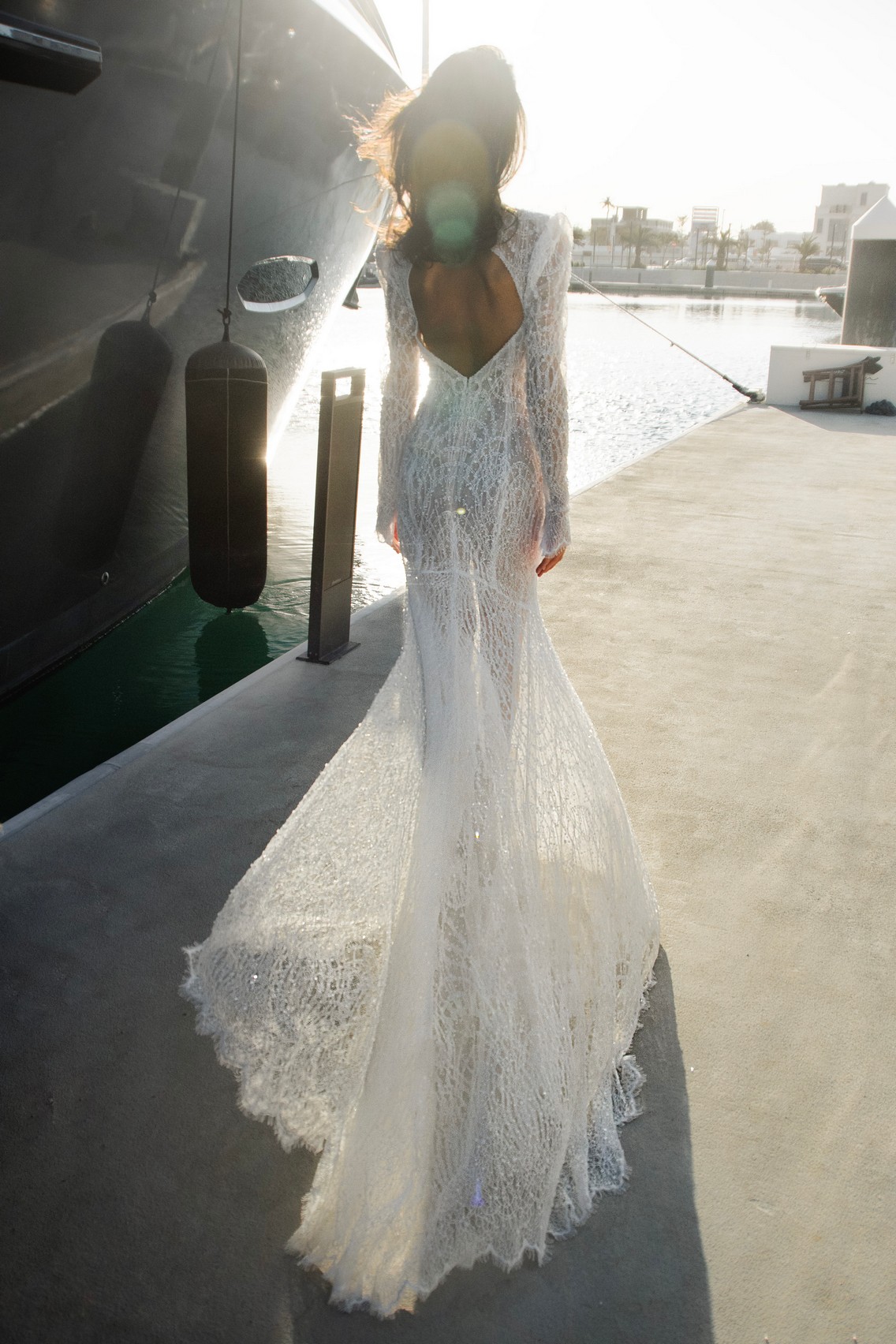 Lace fitted wedding dress Christelle with detachable tulle skirt by patricia couture at Dell'Amore Bridal, NZ. 2