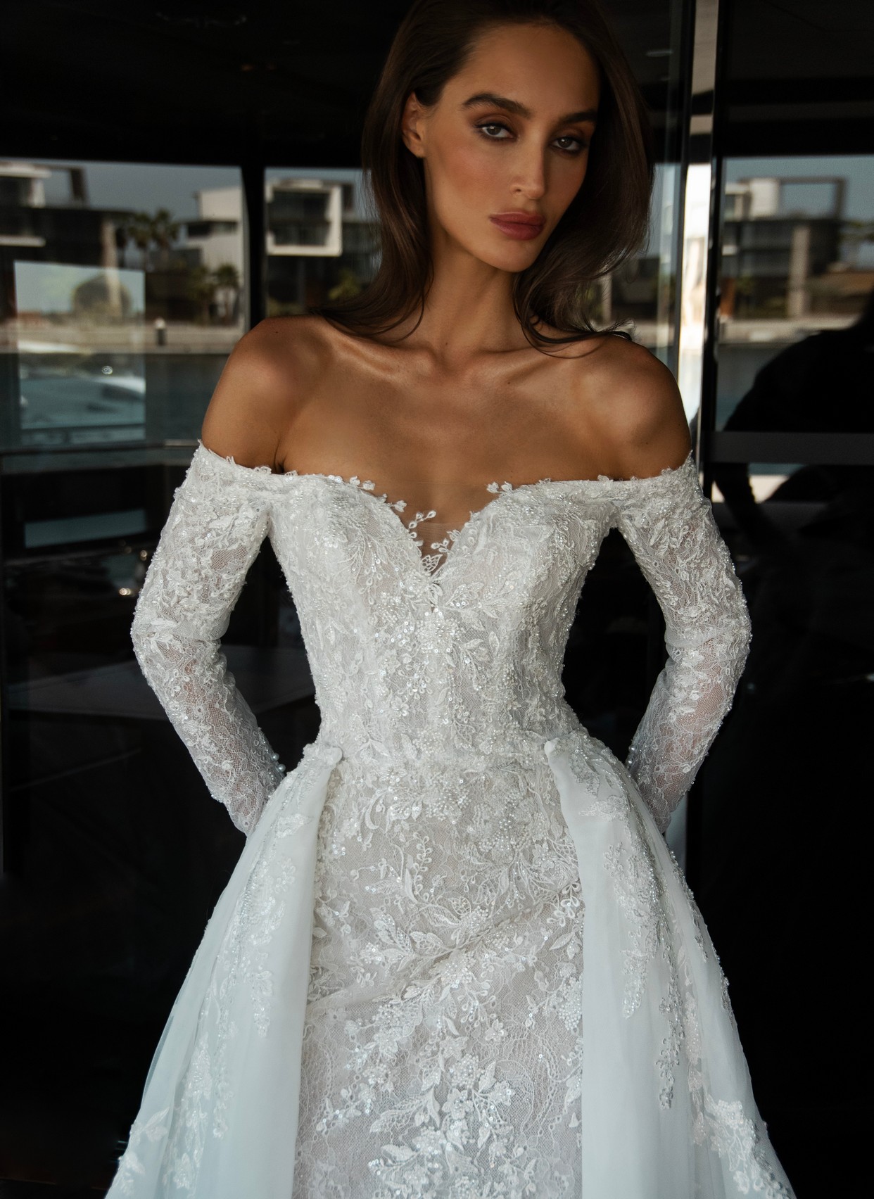 White lace wedding dress Camber with detachable skirt by patricia couture at Dell'Amore Bridal, NZ. 3