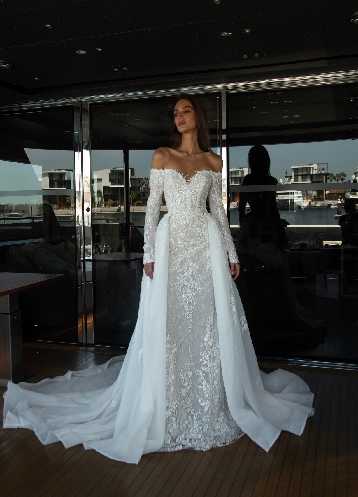 White lace wedding dress Camber with detachable skirt by patricia couture at Dell'Amore Bridal, NZ. 2