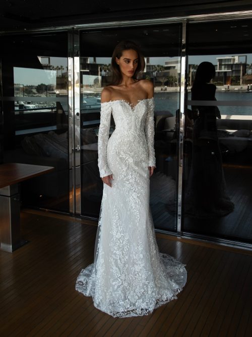 White lace wedding dress Camber with detachable skirt by patricia couture at Dell'Amore Bridal, NZ. 1