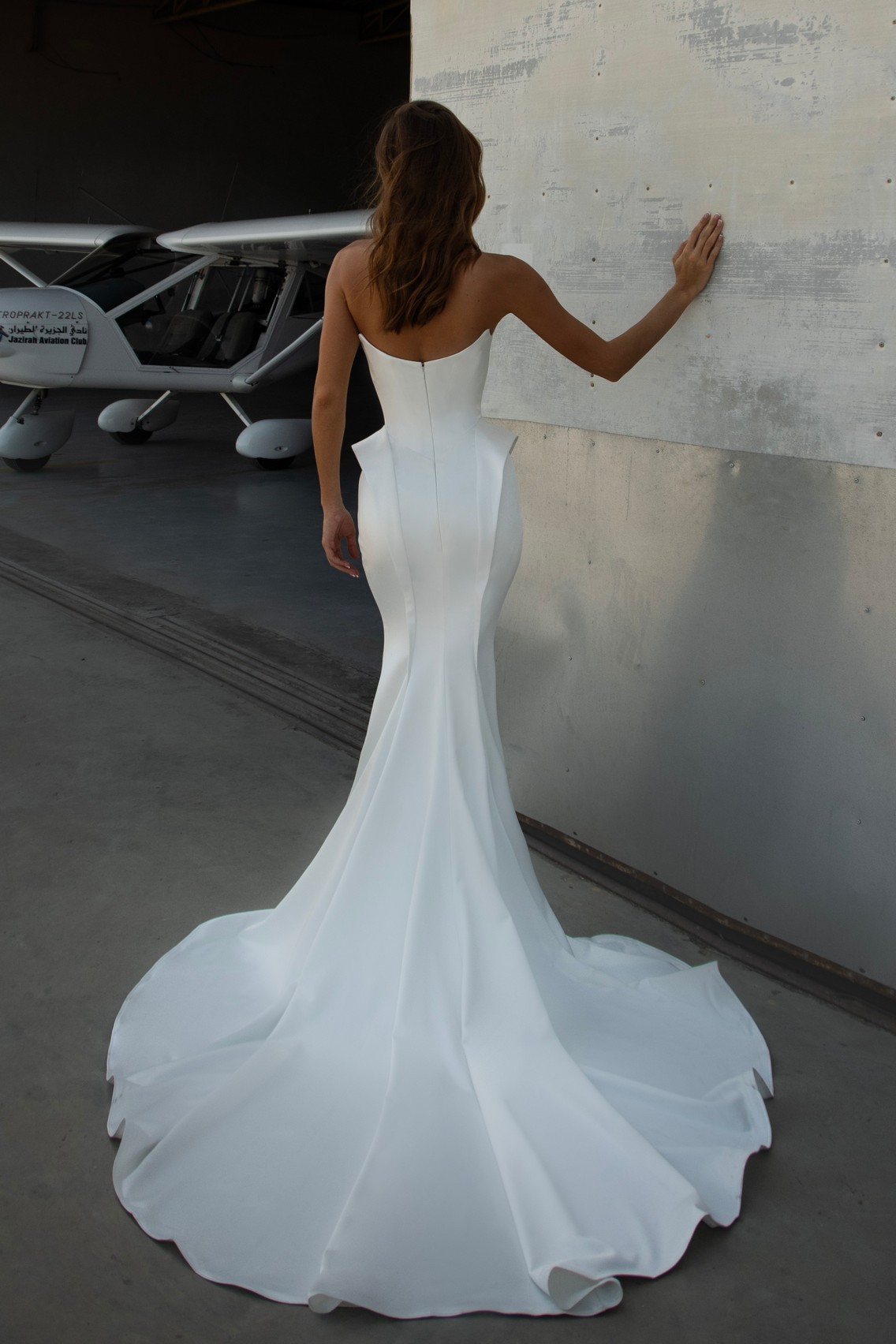 White satin fitted wedding dress Andymion, by romanova at Dell'Amore Bridal, NZ 4
