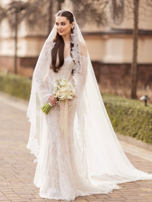 Lace Beaded Wedding Falcon Veil