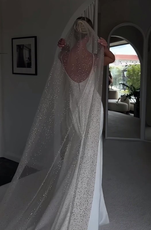 Long Sparkly Wedding Crystals Veil 2