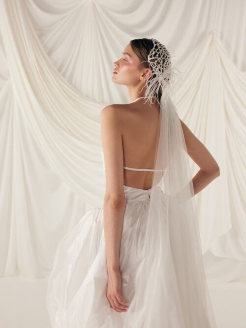Pearl Feathers Cap Wedding Rhea Veil 1