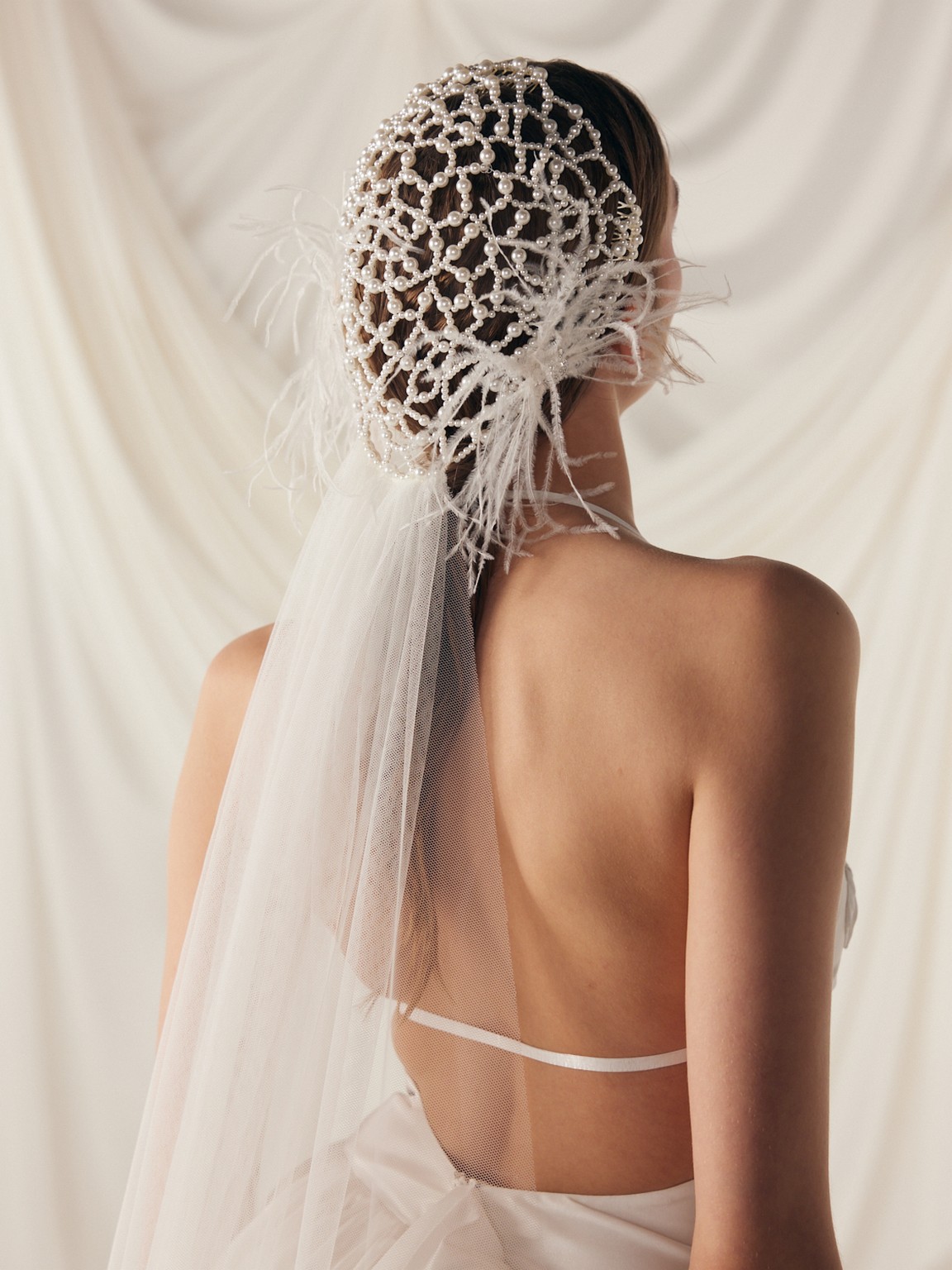 Pearl Feathers Cap Wedding Rhea Veil 2