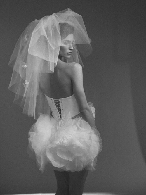 Short Glitter Flowers Wedding Norah Veil