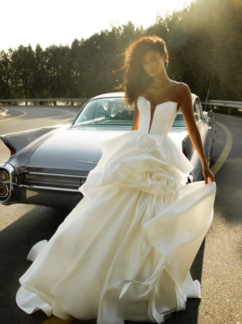 satin wedding dress Orabel with bubble skirt by patricia couture, nz 4