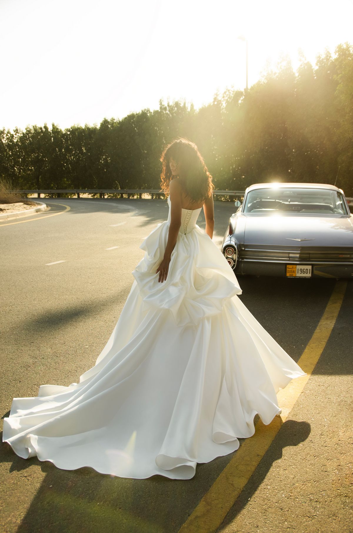 satin wedding dress Orabel with bubble skirt by patricia couture, nz