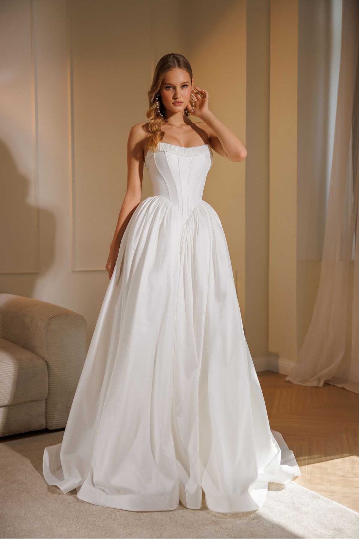 sating wedding dress Delphyne with basque waist from dell'amore bridal. nz 1