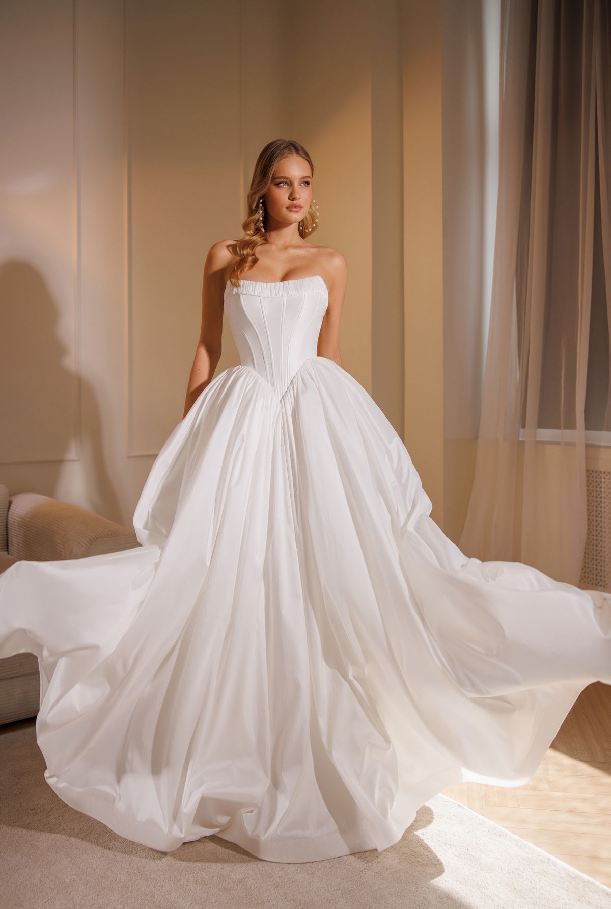 sating wedding dress Delphyne with basque waist from dell'amore bridal. nz 3