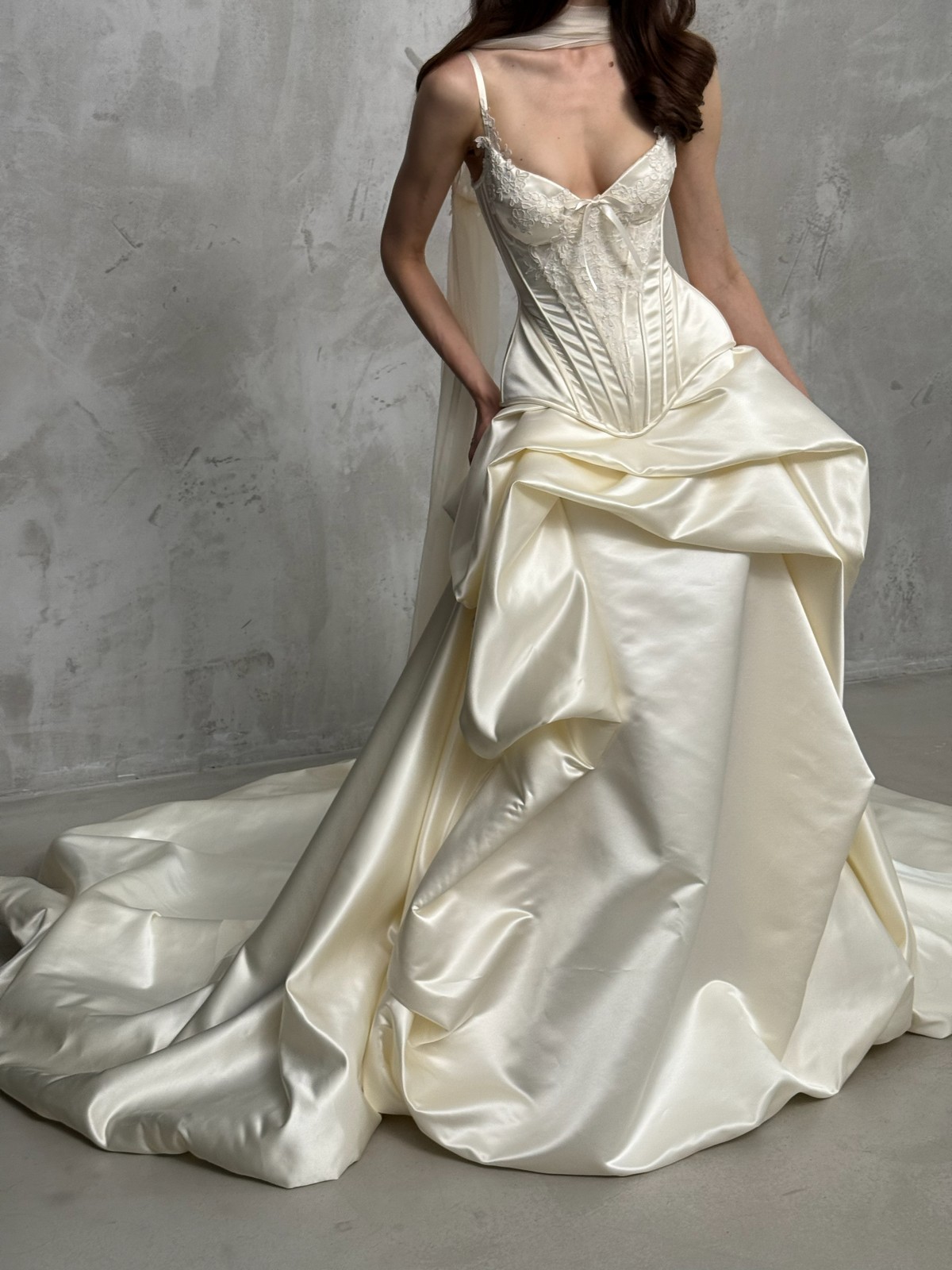 couture cream colour two piece corset wedding dress Jugend by rara avis, nz 2