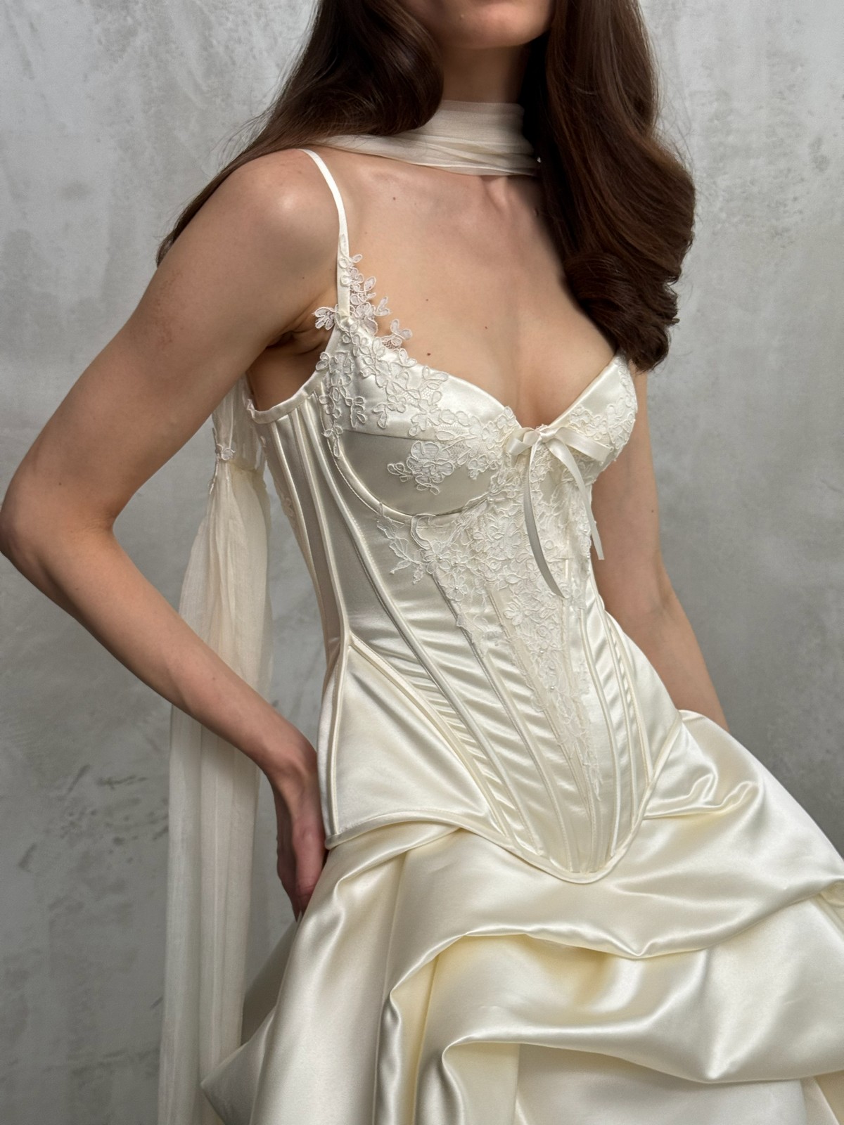 couture cream colour two piece corset wedding dress Jugend by rara avis, nz 1