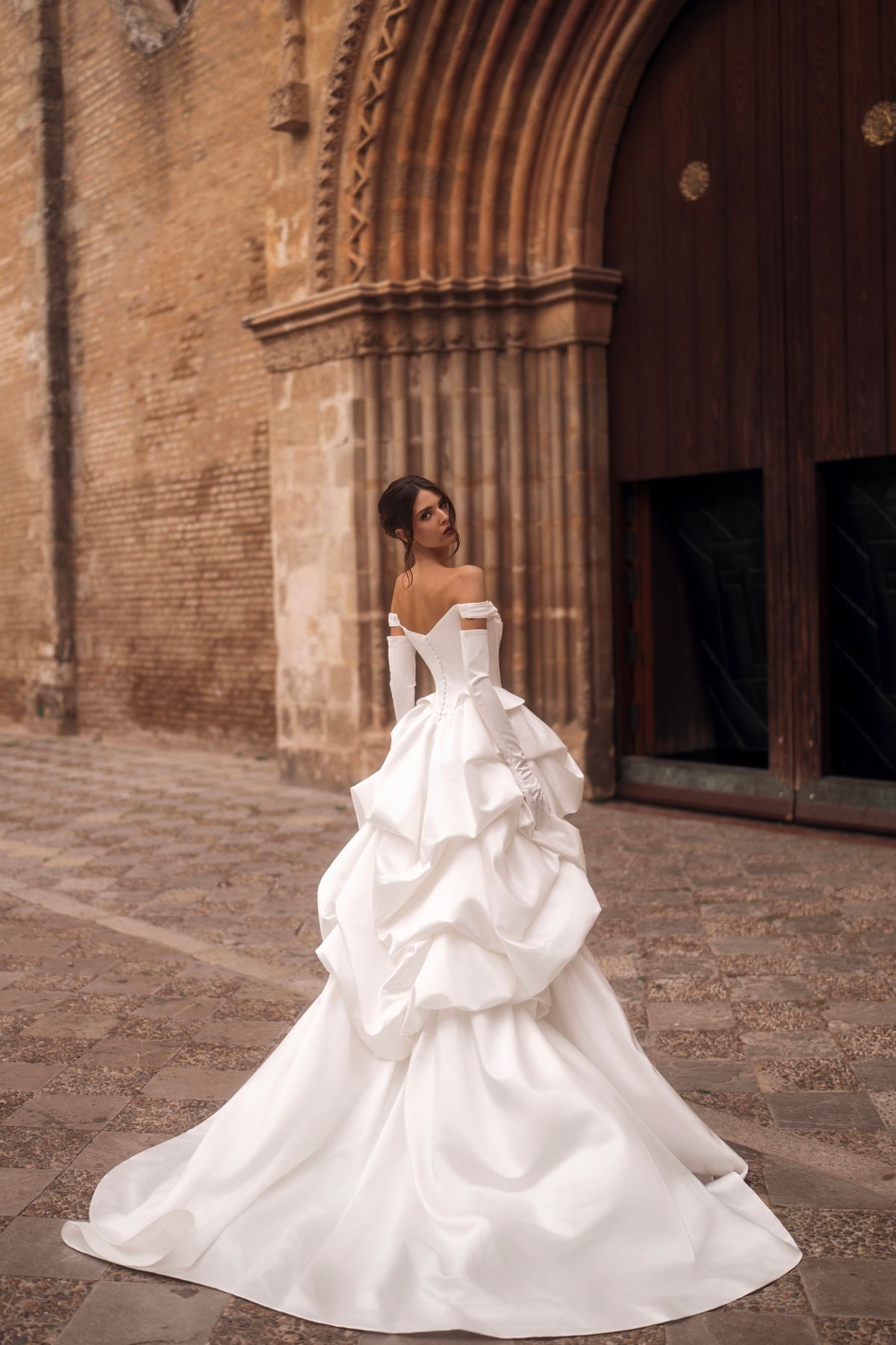 Wedding Dress Ailin with buble skirt and off-the-shoulder sleeves by rara avis, dell'amore bridal, nz (4