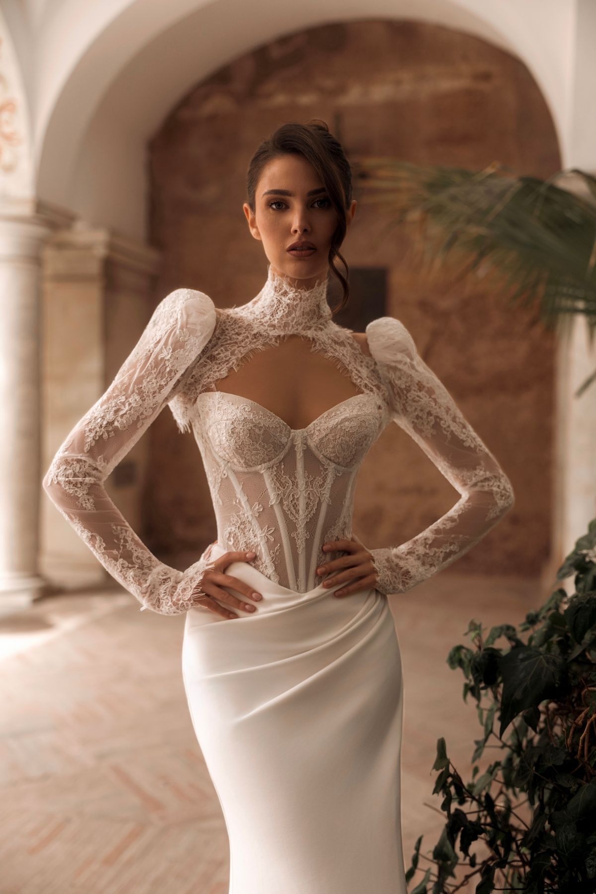 sexy wedding dress Trento with lace corset and satin skirt nz 1