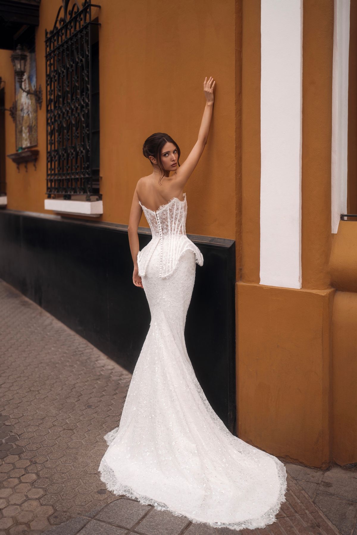 wedding dress Shema with convertable skirts and lace bolero from rara avis designer, nz 6