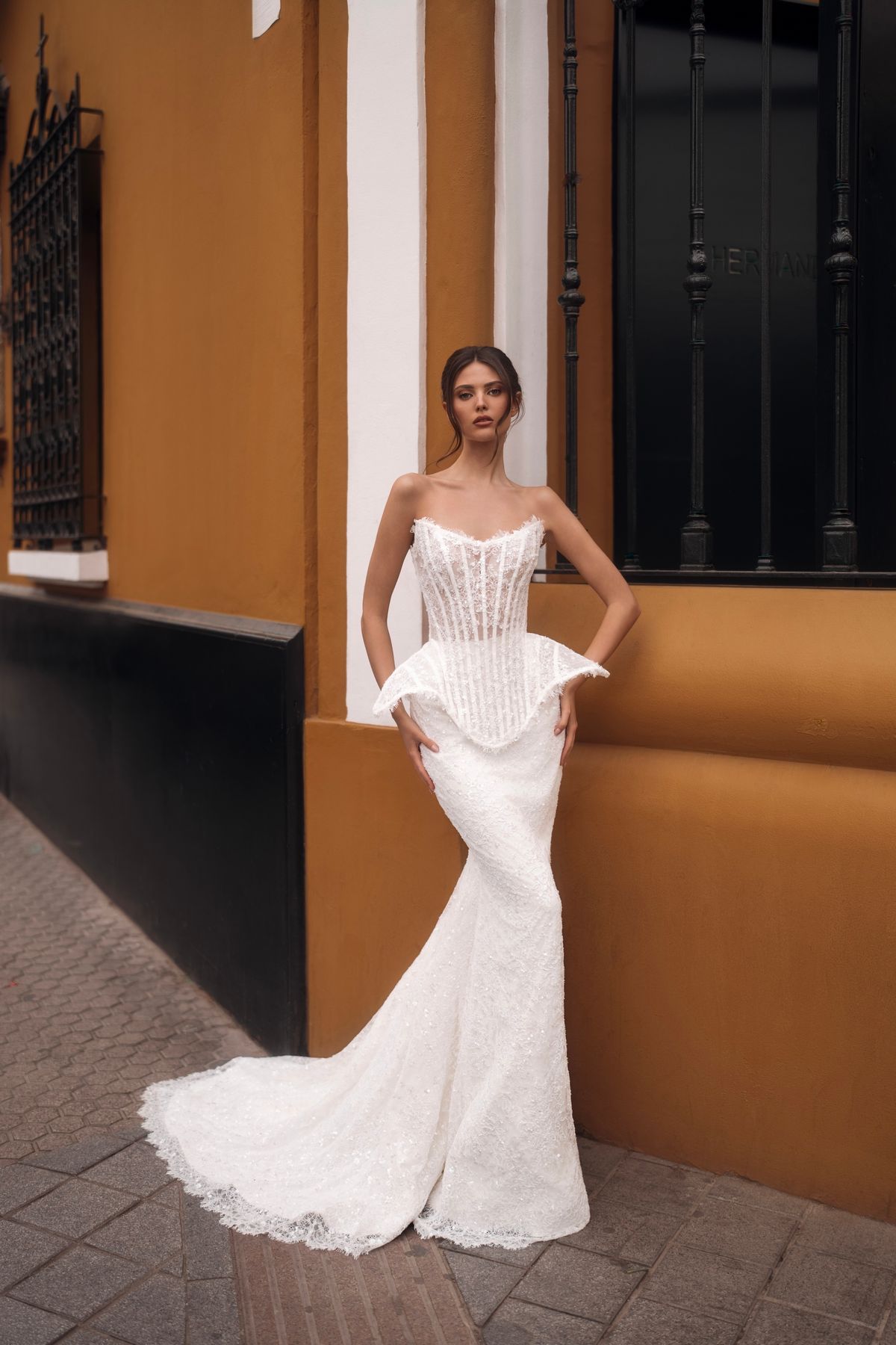 wedding dress Shema with convertable skirts and lace bolero from rara avis designer, nz 1