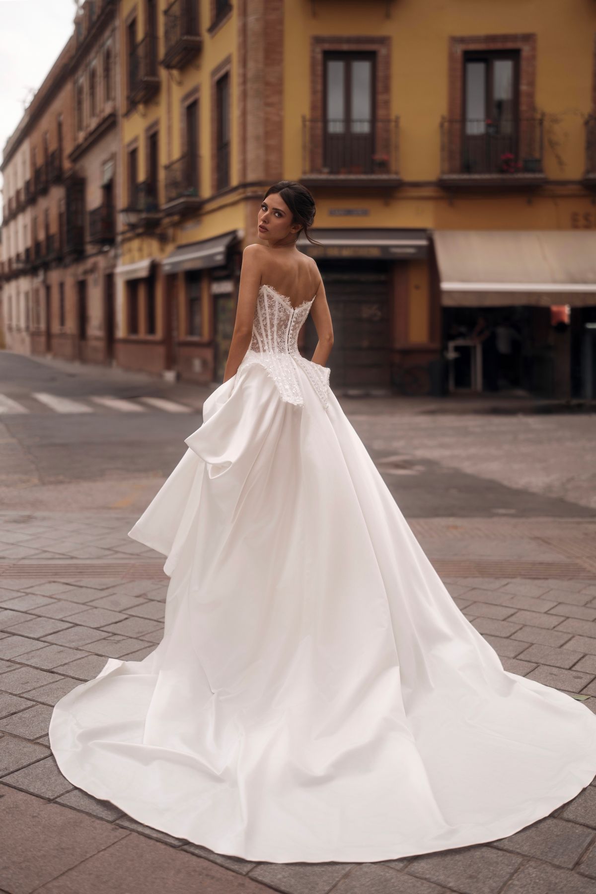 wedding dress Shema with convertable skirts and lace bolero from rara avis designer, nz 4