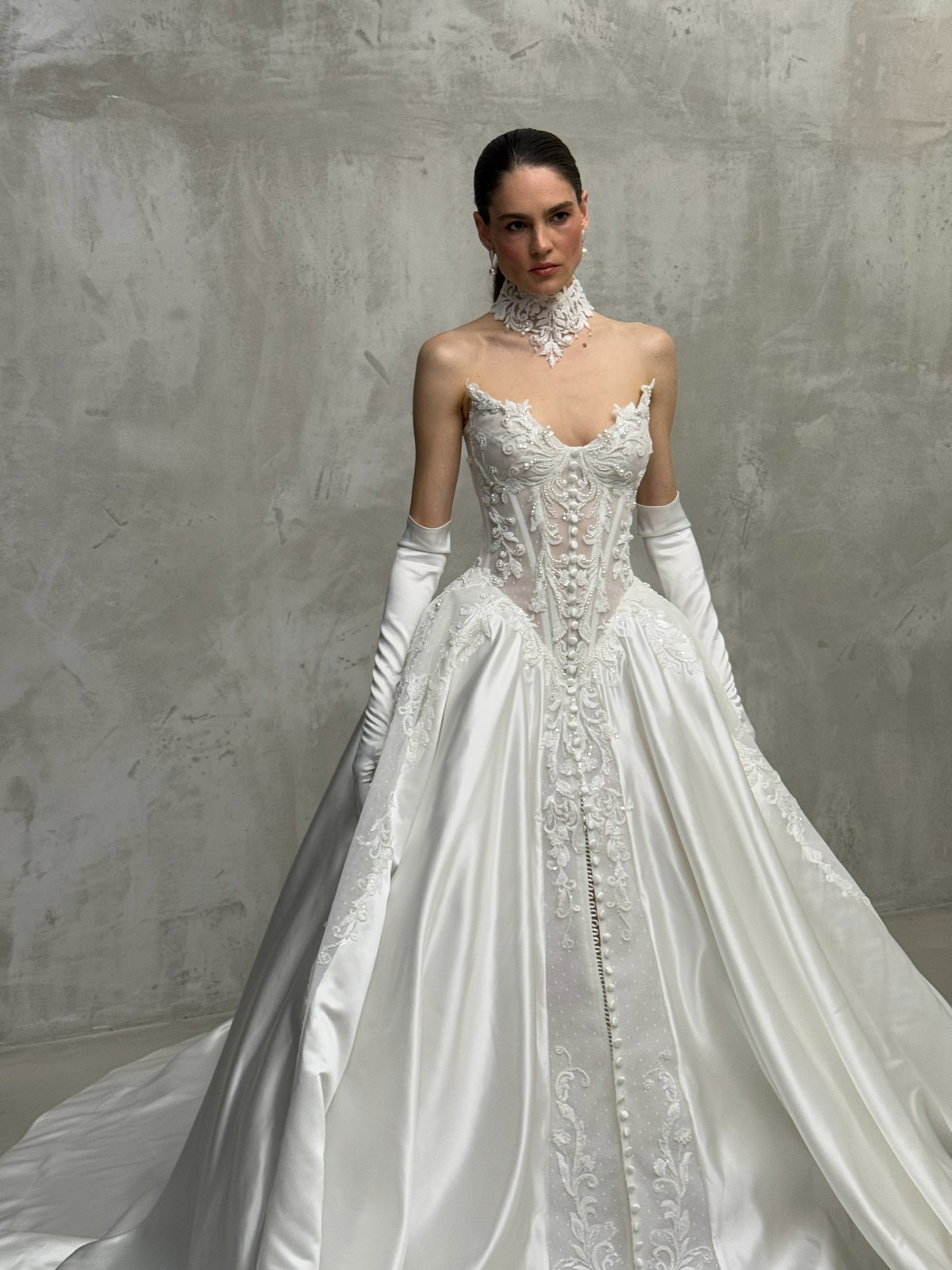 casa mila wedding dress with lace and satin by rara avis, nz 7