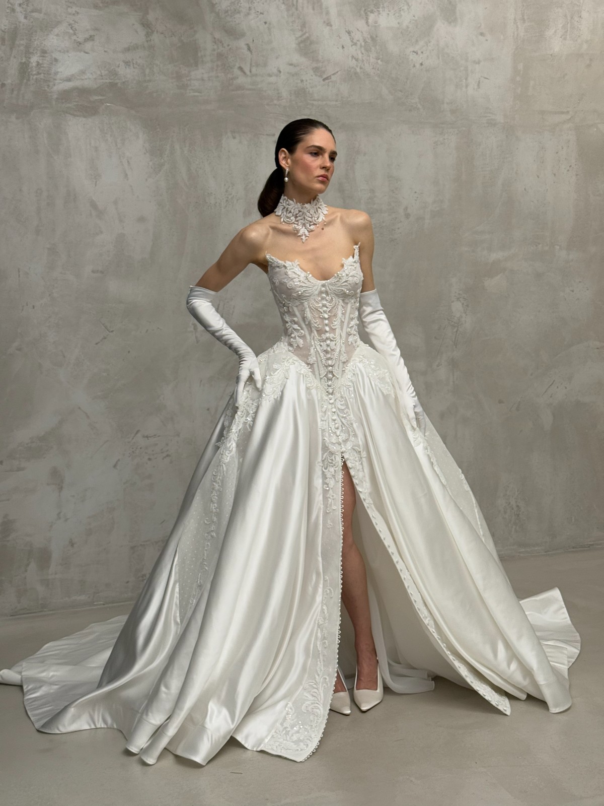 casa mila wedding dress with lace and satin by rara avis, nz 3
