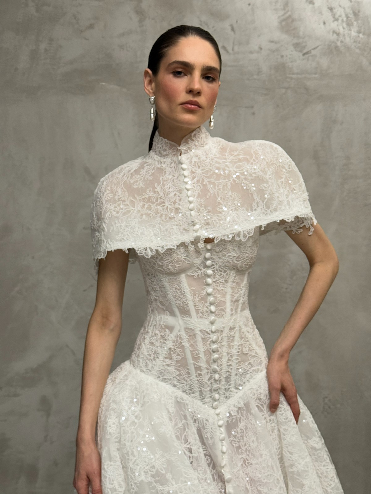 low waist lace wedding dress Guimard by rara avis, nz (9)