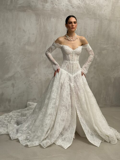 low waist lace wedding dress Guimard by rara avis, nz (7)