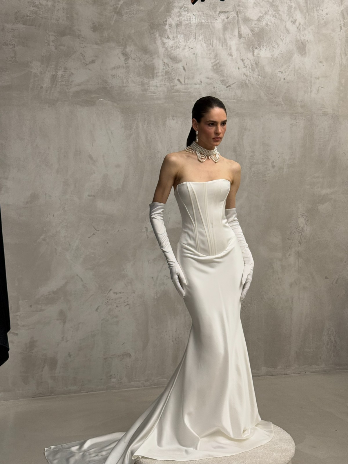 satin and lace wedding dress Klimt with cape from rara avis at dell'amore bridal, nz 3