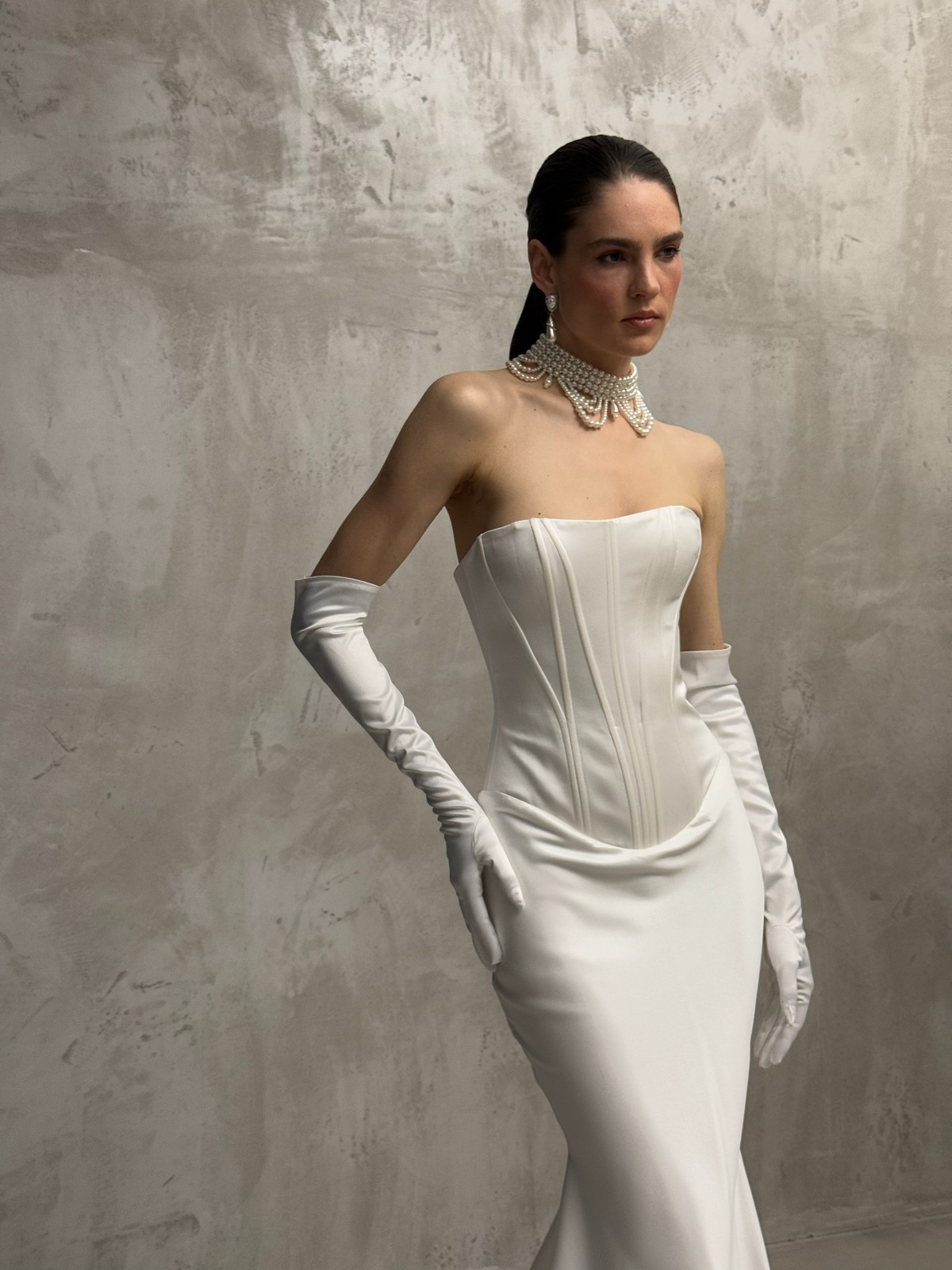 satin and lace wedding dress Klimt with cape from rara avis at dell'amore bridal, nz 4