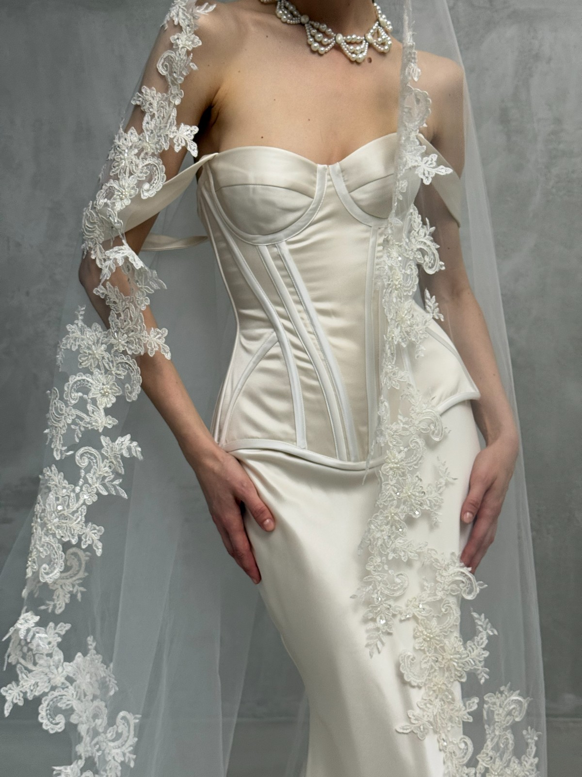 two-piece satin wedding dress Tiffany from rara avis at dell'amore bridal. nz 4